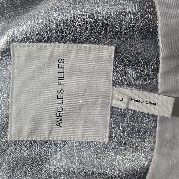 Anthropologie Avec Les Filles Metallic Faux Leather Trench Coat Silver L - Picture 11 of 11
